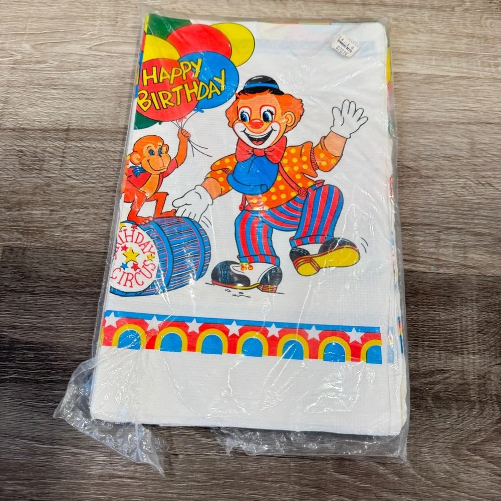 Vintage C.A. Reed Colorful Circus Clown Party Table Cover Disposable Tablecloth